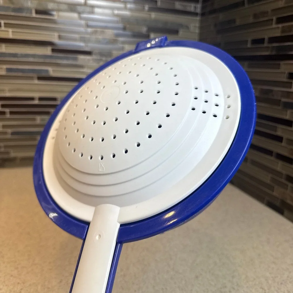 Tupperware Double Colander Strainer Set Blue & White 2149A-2 2150A-1 with Handle